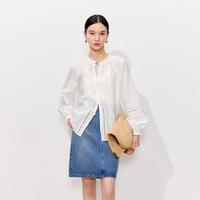 VERO MODA 26夏新品飘带蕾丝拼接落肩灯笼袖宽松百搭衬衫女