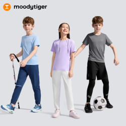moodytiger 儿童短袖T恤吸汗透气夏简约上衣男童一体织女童运动衣| 网球系列 浅紫藤 130 cm