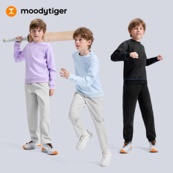 moodytiger 儿童卫衣柔软透气冬男童上衣暗纹印花空气层女童运动衣 炭黑色 140