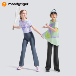 moodytiger 女童微喇裤凉感防晒夏季儿童裤子简约柔软长裤高弹轻薄透气运动裤 瓷青灰 120 cm