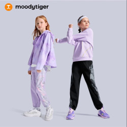 moodytiger 女童长裤拒水防风春秋装儿童裤子印花拼接束脚工装裤户外运动裤 薰衣草紫 160