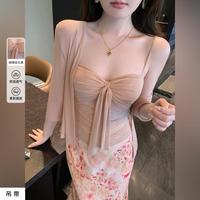 岛歌夫人 韩系温柔纯欲绝美短款吊带开衫两件套女夏上衣套装