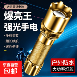 京喜 led手电筒强光usb充电超亮远射长续航小迷你便携多功能充电家用灯 充电式（升级3600）大容量土豪金