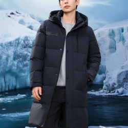 雪中飞 H版型印花立领连帽羽绒服外套