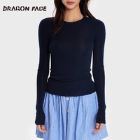 龙脸 100%山羊绒圆领打底衫女百搭
