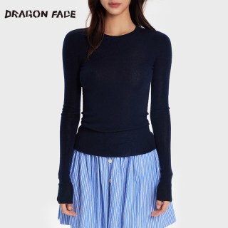 龙脸 100%山羊绒圆领打底衫女百搭