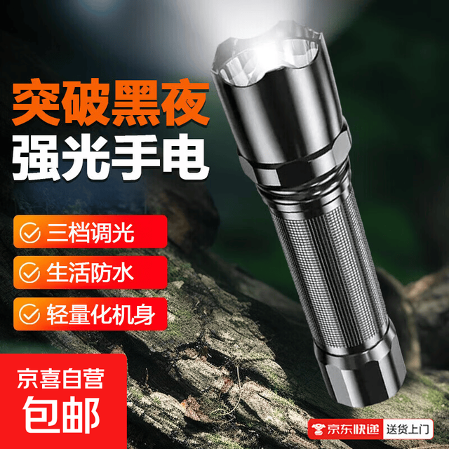 京喜 户外登山探险超亮强光手电筒家用可充电应急灯CZ009 标配