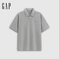 Gap 男装2026夏季新款纯棉小熊刺绣短袖翻领POLO衫休闲上衣892476 浅灰色 XL (180/100A)亚洲尺码