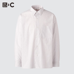 优衣库 482454 宽松条纹长袖衬衫 浅紫色 3XL