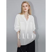 ELLE 设计感通勤百搭V领白衬衫女衬衣