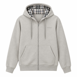 BURBERRY 巴宝莉男士浅灰色棉质字母刺绣拉链连帽夹克L 81217261