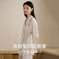 金三塔 19姆米重磅真丝 桂花玉兔绣花 L码 家居服套装