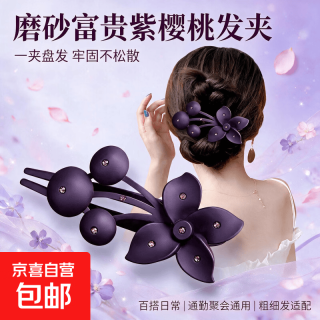 京喜 头发夹刘海头饰碎发夹子盘发抓夹女生扎头发可爱盘发箍神器百搭 新款樱桃发夹-富贵紫 3个