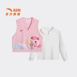 安踏 IP奇妙萌可安踏儿童女小童针织两件套2026秋新款女孩卡通长T背心