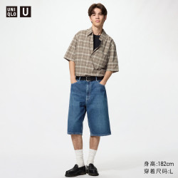 优衣库 箱型格子衬衫短袖/男装女装合作款/衬衣482498 36 褐色 S