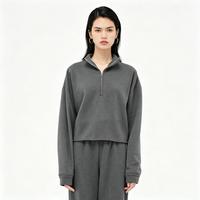 DAZZLE 地素秋冬复古简约休闲短款毛边字母印花带绒卫衣入秋上衣女