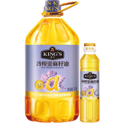 金龙鱼 KING'S亚麻籽油 低温冷榨一级 高亚麻酸家庭食用油5.4L