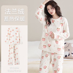浪莎 女士睡衣女秋冬珊瑚绒家居服可外穿法兰绒暖暖长袖睡裤保暖套装杏