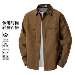 马克华菲 秋季简约工装衬衫重磅纯棉水洗开衫翻领衬衫外套男