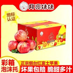 月亮妹妹 山东烟台栖霞红富士苹果脆甜5斤水果彩箱礼盒80-85mm