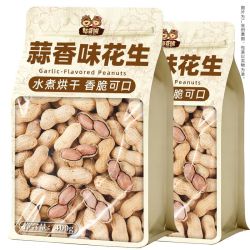 憨豆熊 蒜香味花生400g袋装八边封新货奶香味水煮烘干带壳年货零食