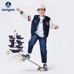 navigare 男童学院风棒球服 深蓝