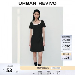 UR UR2026夏季新款女装休闲收褶撞色U领修身连衣裙UYY760063+