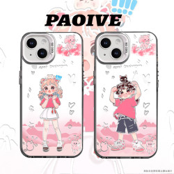 粉色男孩女孩适用创意可爱萌苹果15华为一加小米手机防摔壳Paoive