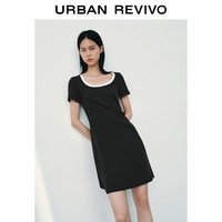 URBAN REVIVO UYY760063 收褶撞色U领修身连衣裙