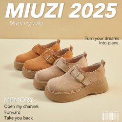 谬姿 MIUZI谬姿 日系秋季新款复古内增高勃肯鞋女潮休闲厚底豆豆乐福鞋