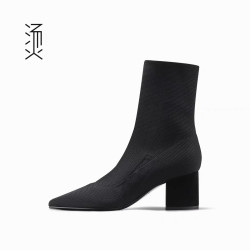 烫黑飞织针织弹力布面袜子靴短靴Maggie]