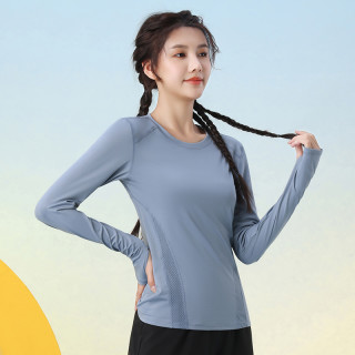速干运动T恤女春夏薄款宽松透气高弹训练长袖专业健身房跑步上衣