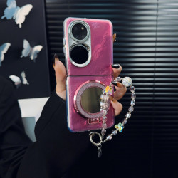 适用华为p50pocket手机壳新款pocket2套pockets锡纸纹镜子支架女p