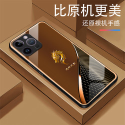 适用定制金色龙首轻奢商务防摔方框玻璃手机壳