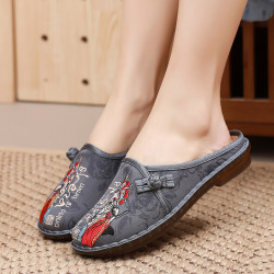 魅力猫 春季新款民族风绣花拖鞋布鞋女鞋平底刺绣鞋牛筋底复古风包头拖鞋