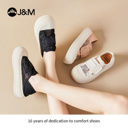 J&M 单鞋帆布鞋女夏季新款女鞋百搭透气软底乐福87577W