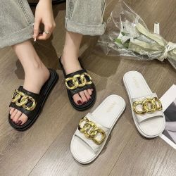 金属扣拖鞋女外穿拖鞋女两用链条运动室外办公室宽脚时尚百搭外出