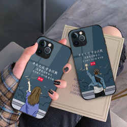 适用于苹果/华为/小米/oppo/vivo文字个性背影液态玻璃网红手机壳