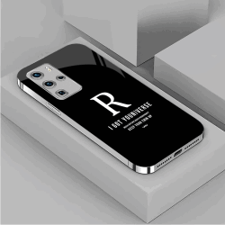适用华为P40Pro手机壳简约字母R高档裸机手感电镀银玻璃