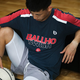 ballho新款运动篮球短袖撞色夏季美式t恤男圆领健身跑步透气速干