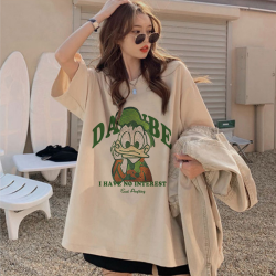 孕妇装卡通设计感恤女美式慵懒风大码宽松显瘦圆领上衣夏季春夏