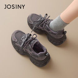 卓诗尼 加绒厚底老爹鞋女冬季新款复古系带增高运动时尚休闲女鞋
