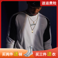 美式篮球训练服长袖投篮服高领运动连帽衫宽松速干T恤健身卫衣男