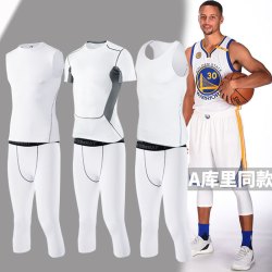 白色紧身衣男套装夏季跑步运动弹力短袖速干篮球训练背心打底裤夏