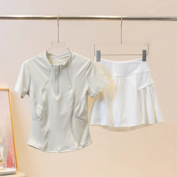 户外运动套装女夏季速干晨跑步瑜伽服套装网红羽毛球裙健身两件套
