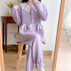加厚空气棉孕妇睡衣秋冬产妇哺乳喂奶月子服夹层夹棉大码