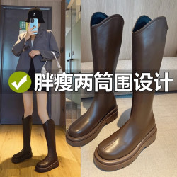 啄木鸟 长靴女2024秋冬英伦风不过膝高筒骑士靴小个子加绒长筒靴