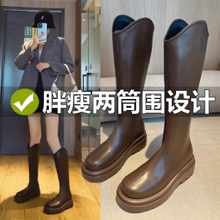 啄木鸟 长靴女2024秋冬英伦风不过膝高筒骑士靴小个子加绒长筒靴