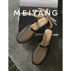 美洋 A美洋MEIYANG 网纱拖鞋 编织网镂空平底穆勒拖-周五