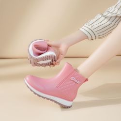 时尚女式防滑雨靴短筒防水雨鞋女款加绒保暖厚底水鞋成人工作胶鞋